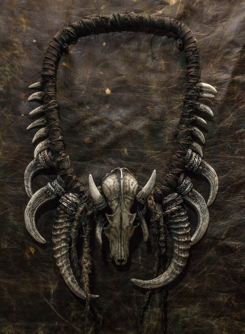 LARP Crafted Fantasy | Post-Apocalyptic Shaman's Handmade Neck Jewelry | Skull Foxes | Goat Horns | Bones