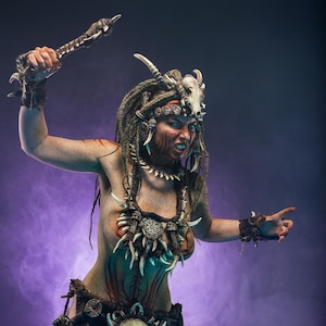 Tribal sjamaanhoofdtooi | Fox Skull Druid Crown | Masker gehoornde bosheks | Bone-cosplayhoofddeksels | LARP-kostuumritueel helm