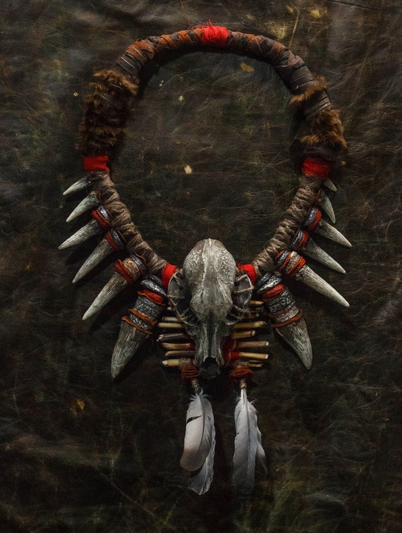 Dog Skull Necklace Leather Strap