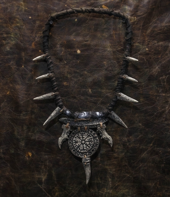 Barbarian Leather Necklace with Fangs
