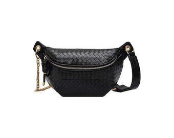 Women's Black Leather Belt Bag