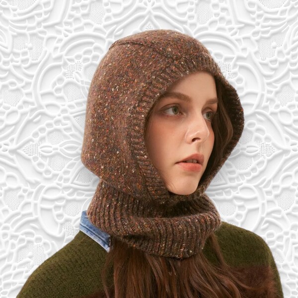 Bonnet laine pour femme, Cagoule Femme, Cagoule Chaude, Chapeau Hiver/ Cagoule chaude pour protéger les oreilles en automne et en hiver