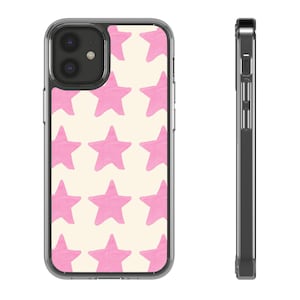 Phone Case, Light Pink Stars Pattern Clear Case, Transparent Cover, Cute Girly Accessories, Galaxy Print, Protective Shell