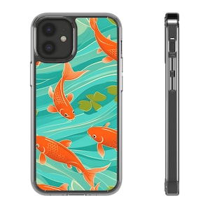 Funda para teléfono con diseño de pez koi vibrante, transparente para iPhone, decoración primaveral, regalo para amantes de la naturaleza, impermeable, ideal para amantes de la pesca, Día de San Patricio