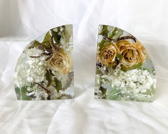 Real Flower Bookends - Preserved Bouquet, 4th Anniversary Gift