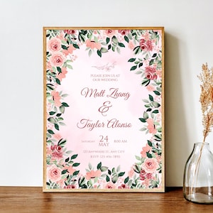 Minimalist Floral Wedding Invite Canva Template - Editable Instant Download - Romantic Botanical DIY Printable