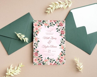 Minimalist Botanical Wedding Invitation Template – Editable Canva Download
