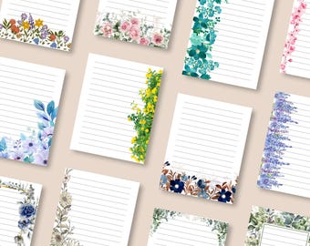 Zestaw papieru do pisania w kwiaty, artykuły piśmiennicze Cottagecore (format A4 + format US Letter, PDF)