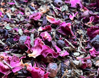 Happy Heart Organic Herbal Tea ~ rose petals, hawthorn berries, hibiscus, tulsi, red rooibos