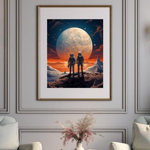Arte digital de pared de astronauta en el espacio, explora la belleza de la galaxia, decoración cósmica para el hogar, arte de pared de galaxia, decoración del hogar con temática de ciencia ficción