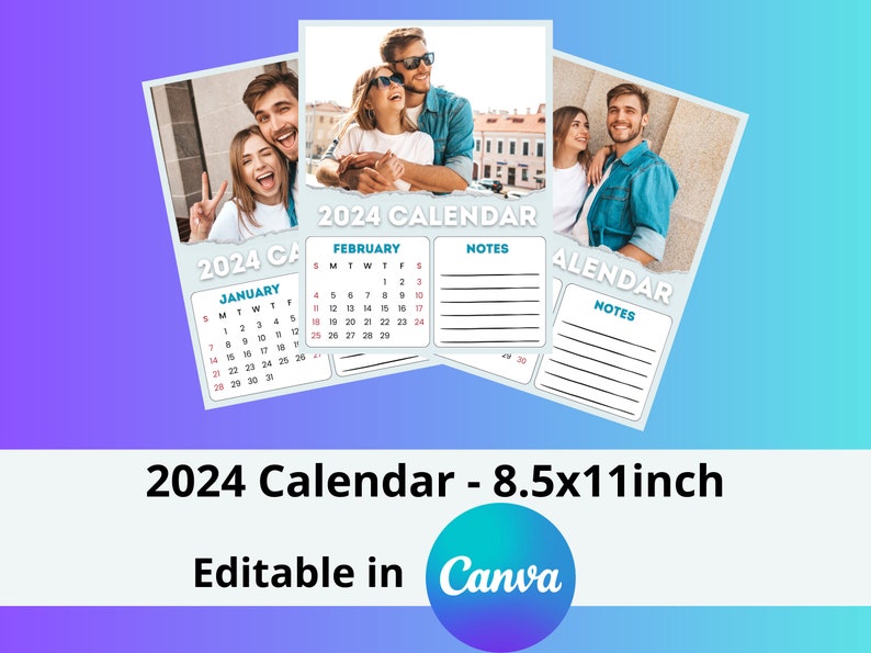 2024 Fully Editable Calendar, Canva Template, Frame Bundle, Instant