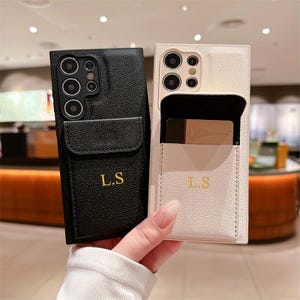 Luxus personalisierte angepasst Name Initialen Brief Karte Tasche PU Soft Case für Samsung Galaxy S24 S23 S22 S21 Ultra Plus Hüllen Kartensteckplatz Halten
