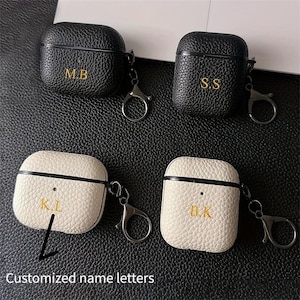 Coque pour écouteurs personnalisée avec initiales dorées, lettre pour 1 2 3 4 Pro 2, coque en TPU luxueux en cuir synthétique, motif litchi et porte-clés