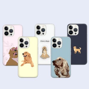 Custodia per telefono con cane carino - Golden Retriever e cucciolo dei cartoni animati / Compatibile con iPhone 16, 15, 14, 13, Samsung Galaxy S24, S23, serie A