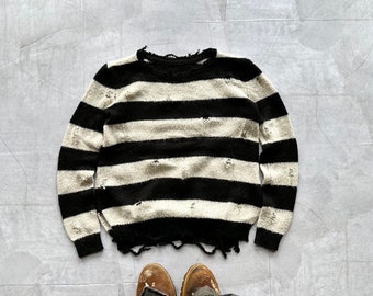 Japan Distressed Marni Style Striped Mohair Knit Sweater Like CDG Number Nine Y2K Avantgarde