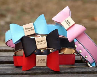 Hundehalsband Fliege, Personalisiert mit Gravur Namensschild, Luxus Hundehalsband für Elegant Alle Größen.
