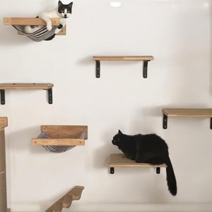 Holzkatze Wandregal Set, Katzenregal, Katzenkletterwandregal, Katzenkratzbaum, Katzenwandmöbel, Katzenkratzbaum, Katzenhängematte