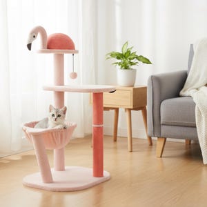 Flamingo Cat Tree: Plush Cat Tower With Sisal Scratching Post