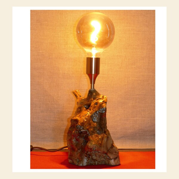 Olive wood lamp. Table lamp, sustainable design, wooden art. Wood Lamp