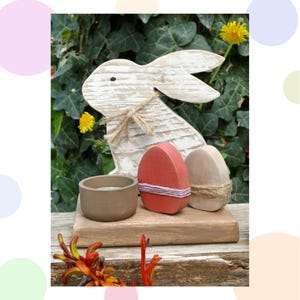 Wooden Easter Bunny with Candle Holder. Easter Bunny, Easter Decoration, Spring Decoration, Wooden Decoration.