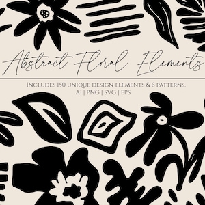 Paquete de imágenes prediseñadas de flores abstractas, imágenes prediseñadas botánicas, patrones abstractos, SVG abstractos, SVG florales, SVG botánicos, flores png, gráficos modernos