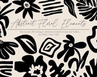 Abstract bloemen clipartpakket, botanische illustraties, abstracte patronen, abstracte SVG, bloemen SVG, botanische SVG, bloem png, moderne graphics