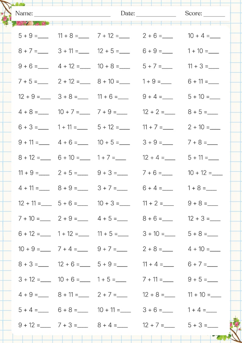 20 Page Math Worksheets | Addition Subtraction Multiplication Division ...