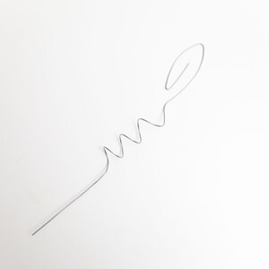 May include: A silver wire bent into a wavy shape with a loop at the end.