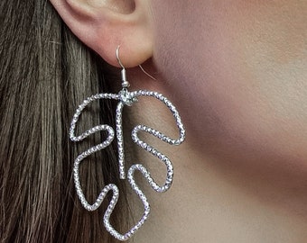 Monstera Blatt-Ohrringe aus Silber
