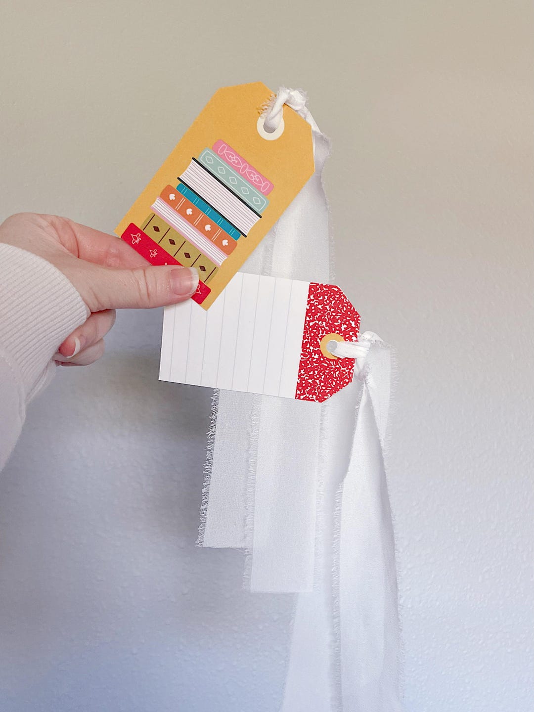 Bookish Tag Bookmarks: Two-sided Page Savers With White Chiffon Ribbon ...