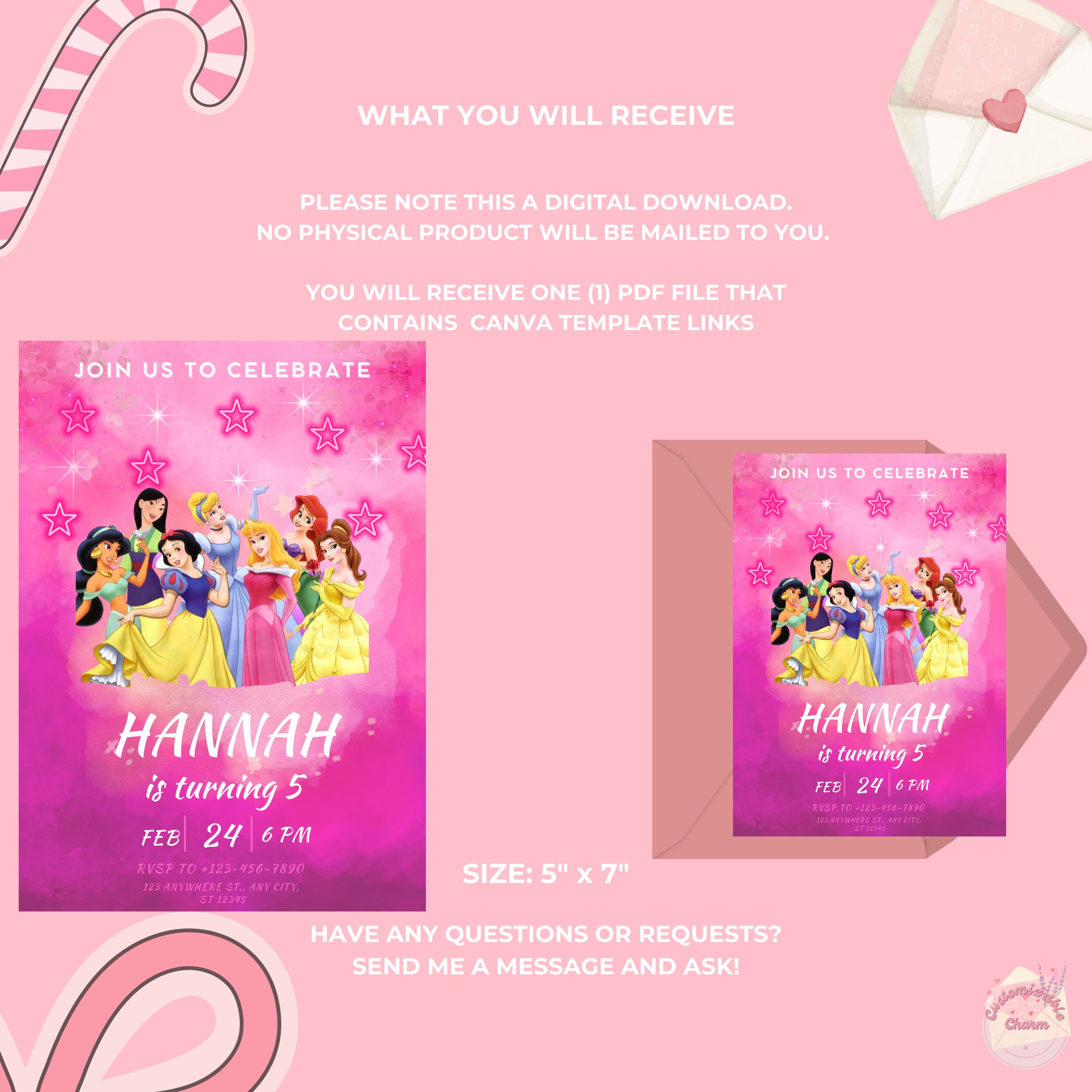 Editable Digital Princess Birthday Invitation, First Birthday Little ...