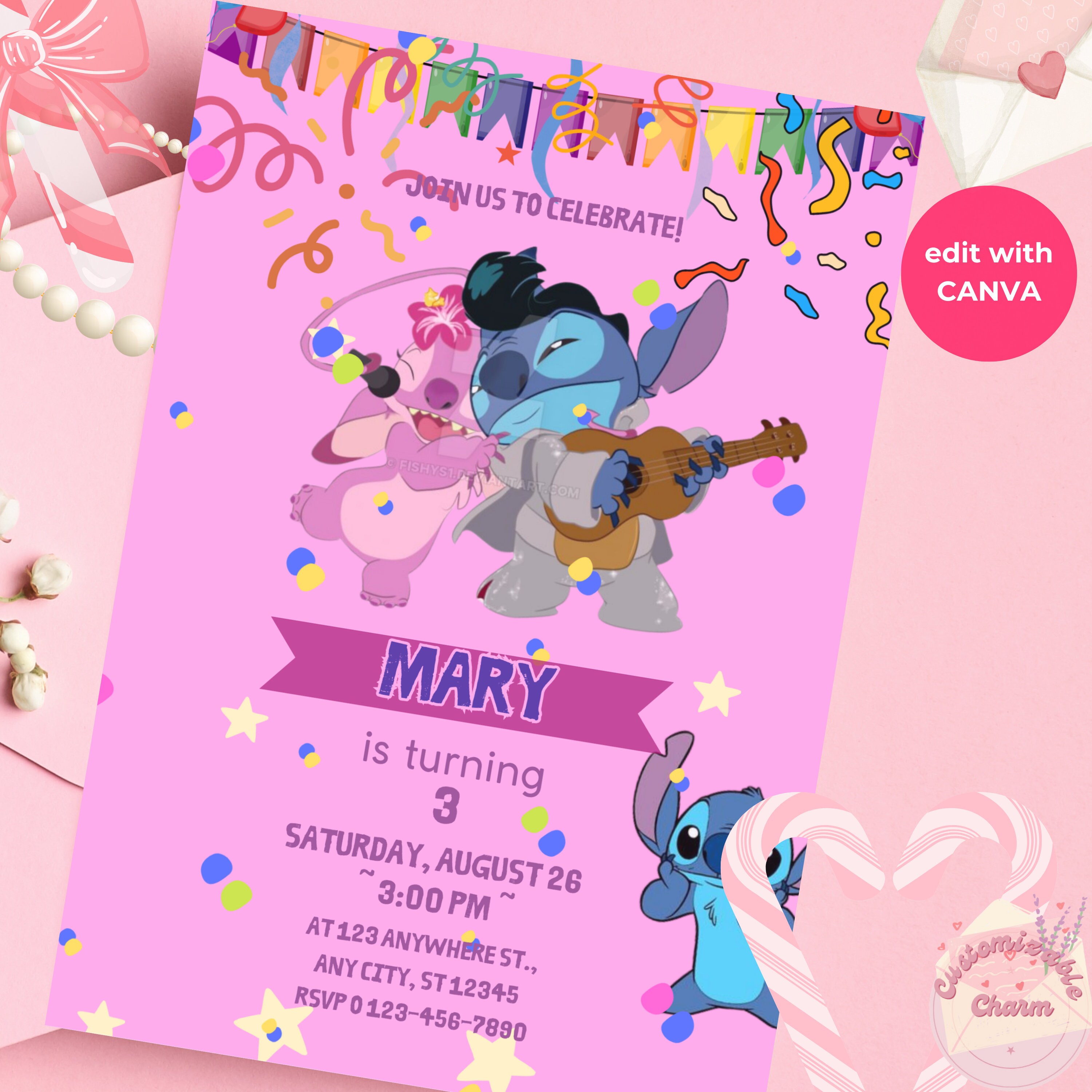 Stitch Editable Birthday Invitation Template Stitch Digital Invititation Stitch Party Kids Birthday Invite Mobile Invitation