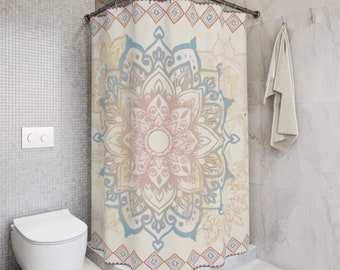 Bohemian Mandala Shower Curtain, Bohemian Home Accessories, Cream White Bathroom Decor, Pastel Mandala Shower Curtain, Cute Shower Curtain