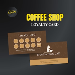 Modelo Canva de cartão de fidelidade para cafeteria, cartão de royalties do cliente, cartão de fidelidade personalizado, cartão de recompensas de café, cartão de fidelidade de café, cartão de desconto