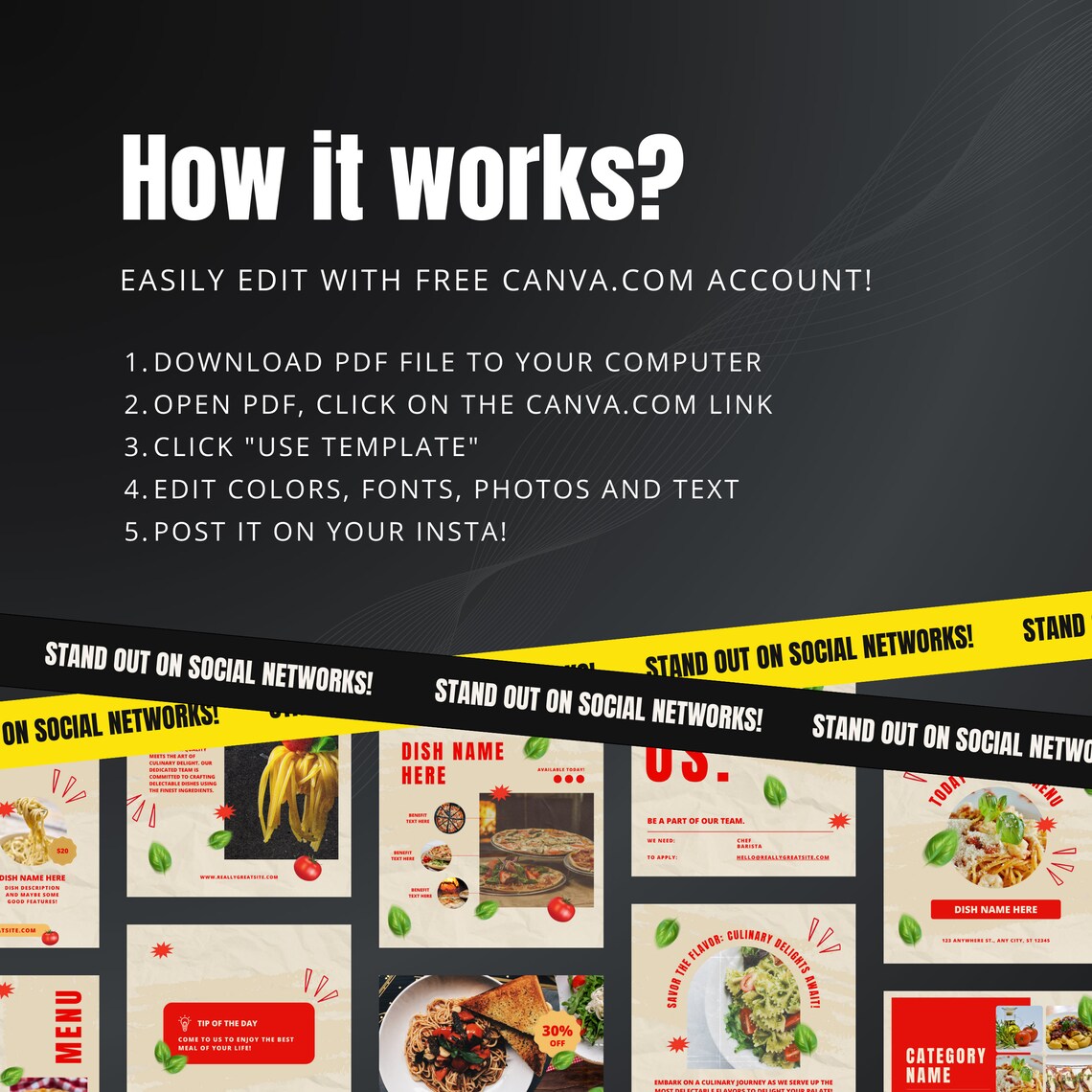 Italian Food Restaurant Canva Template, Restaurant Instagram, Canva ...