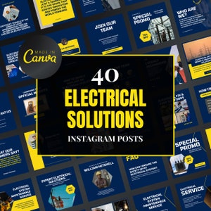 Electrical Solutions Canva Templates, Electrician Instagram Post Templates, Electric Service Templates,  Electrical Marketing, Brand feed