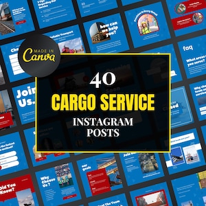Cargo Service Canva Template, Logistics Instagram Templates, Delivery Service Instagram Posts, Canva Template for Transport Services