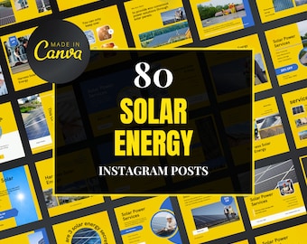 Modèle Canva d’entreprise d’énergie solaire, modèles d’énergie solaire pour Canva, publications Instagram sur l’énergie solaire, modèle modifiable sur l’énergie, conception Canva