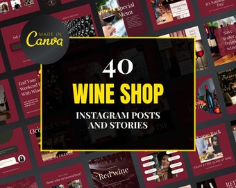 Wine Business Instagram Template, Wine shop templates, Templates for wine business, wine social media marketing templates, instagram posts
