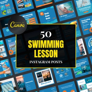 Swimming Lesson canva template, Swimming Instagram Posts, Swimming Teacher Social media posts, Canva template for swimming lessons