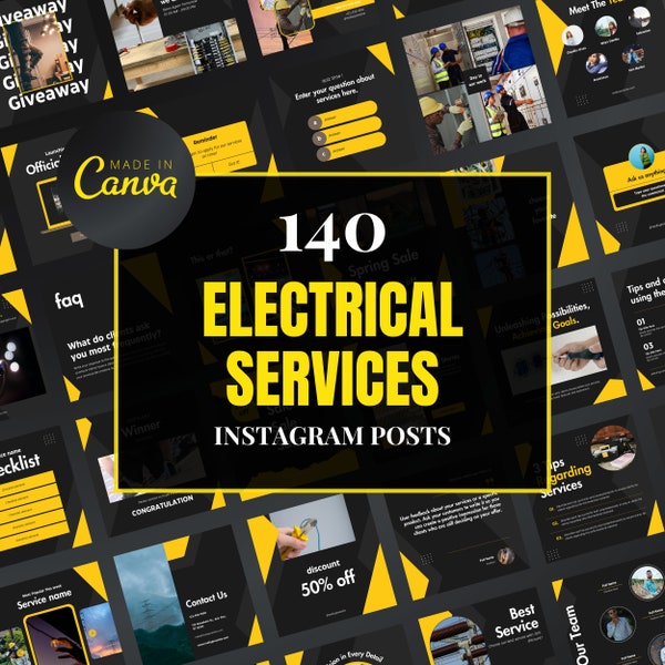 Electrical services Canva Template, Electrician Instagram Posts, Electrical Marketing, Electrician Posts, Electrical Service Template, Canva