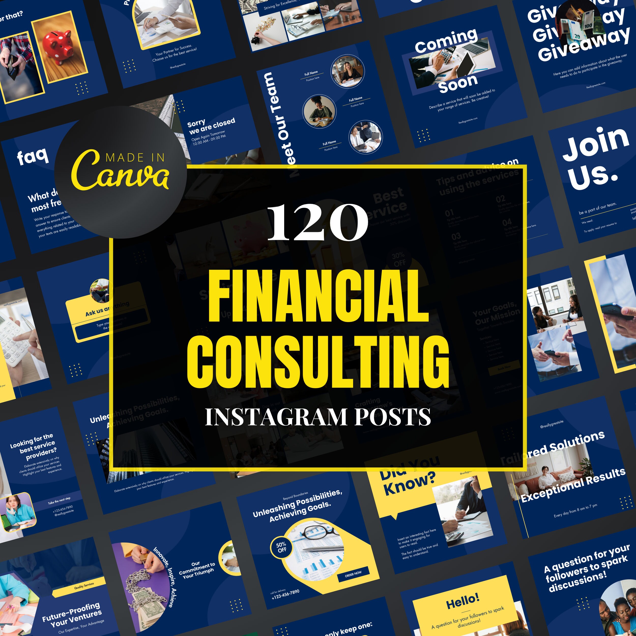 Financial Consulting Canva Template, Finance instagram, corporate instagram, instagram template, financial coach, financial advisor posts