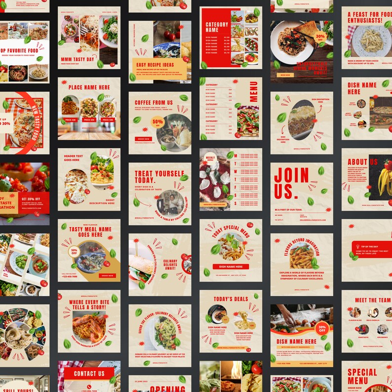 Italian Food Restaurant Canva Template, Restaurant Instagram, Canva ...
