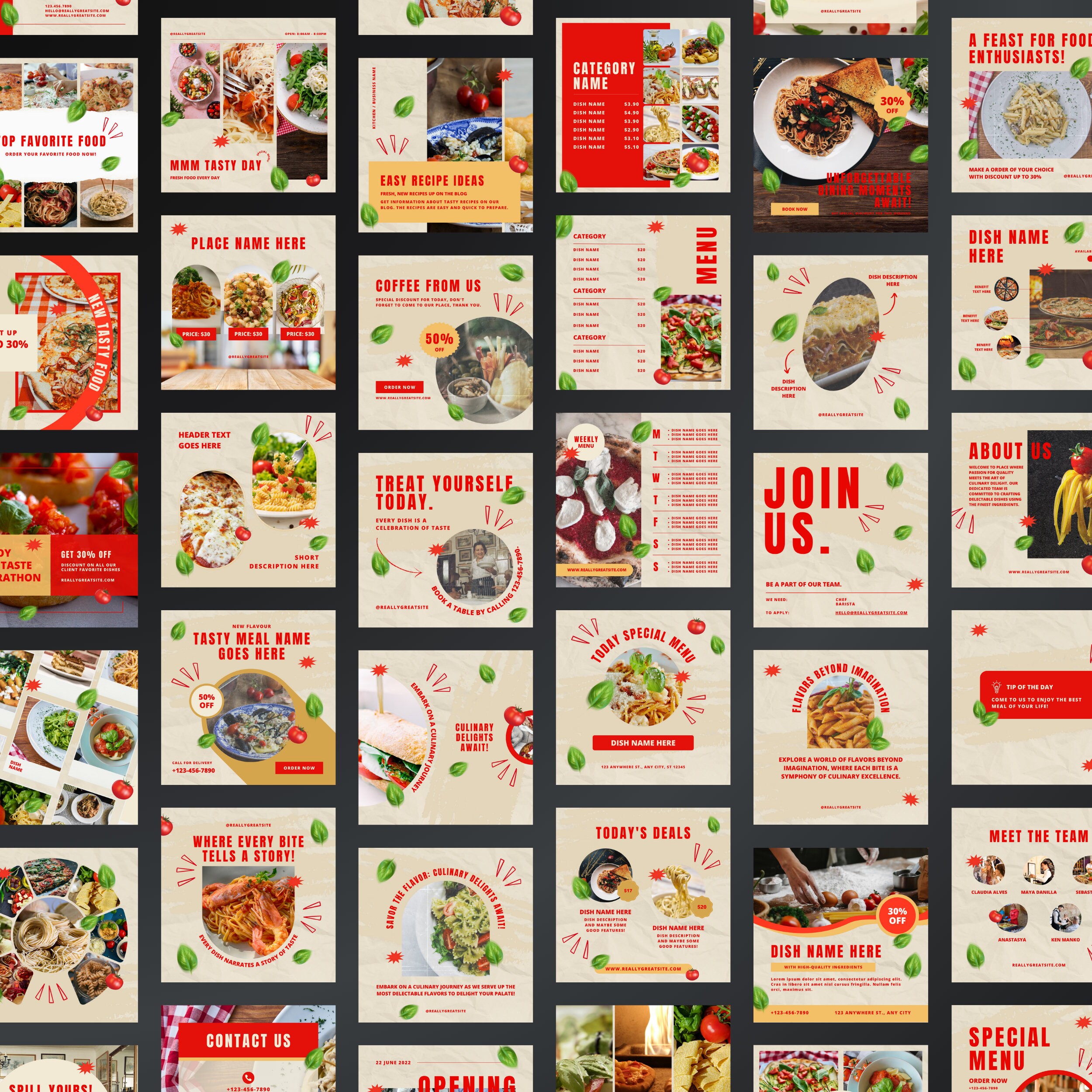 Italian Food Restaurant Canva Template, Restaurant Instagram, Canva ...