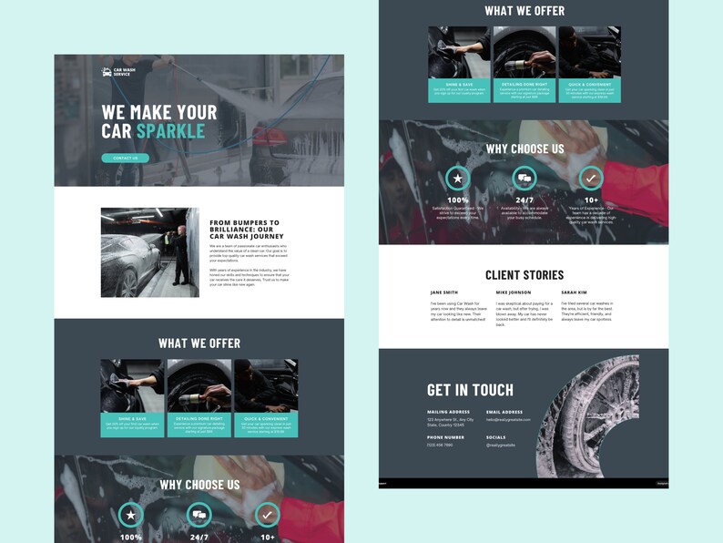 Car Wash Website Template Editable Canva Website & Landing Page for