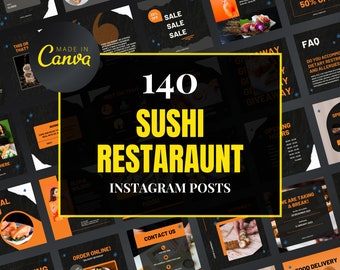 Sushi restaurant Canva Template, Restaurant Instagram, Canva templates, Sushi business Instagram Posts, Sushi Restaurant business bundle