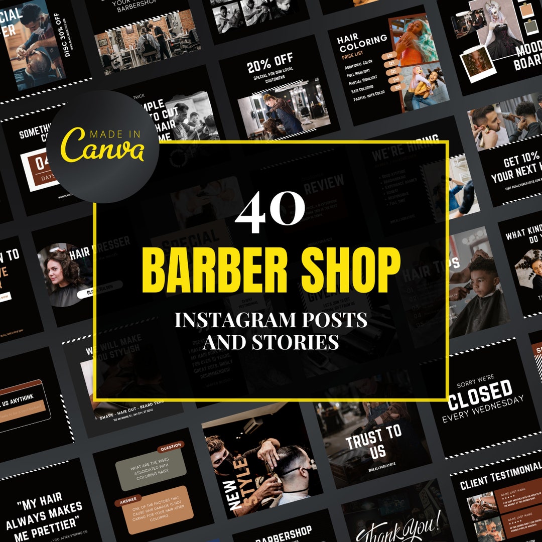 Barber Shop Instagram Posts, Editable Canva Template for Barber Shop ...