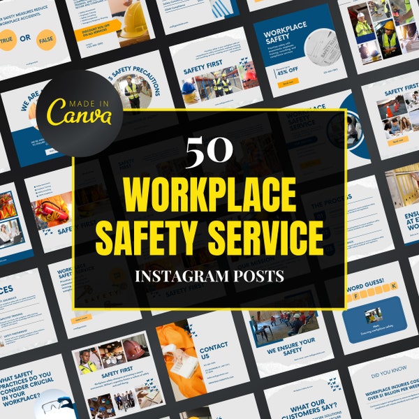 Workplace Safety Canva Templates, Safety Social Media Templates, Workplace Safety Business Posts, Workplace Safety Instagram Templates