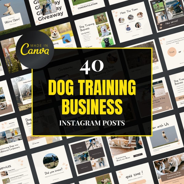Dog Training Business Canva Template, Dog training Template, Canva Template for dog trainer, Instagram Posts, Dog walker Canva Template
