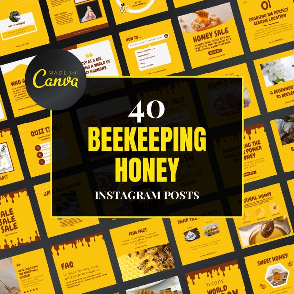 Beekeeping Instagram Posts, Beekeeping Canva Template, Beekeeping Instagram Templates, Honey Canva Templates, Honey Instagram Posts Template